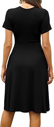 Women Short Sleeve Casual Dresses VNeck Floral Party Dress with Pockets