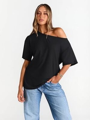 Womens Off The Shoulder Tops Oversized TShirts Short Sleeve Tees