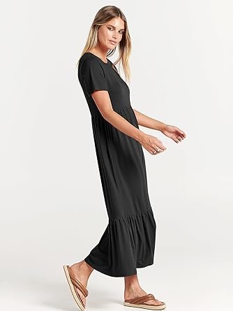 Womens 2025 Casual Maxi Dress A line Tiered Flowy Short Sleeve Crewneck T Shirt Beach Travel Long Dresses