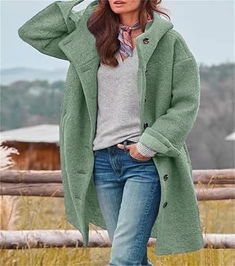 Women Single Breasted Hood Casual Blend Jacket