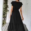 Women Dress Wrap Short Sleeve V Neck Ruffle ALine Flowy Wedding Guest Long Dresses