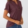 Women Short Sleeve Shirts Henley Dressy Casual