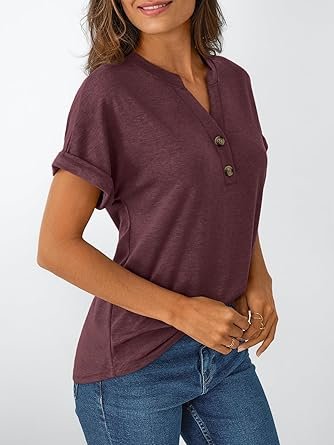 Women Short Sleeve Shirts Henley Dressy Casual