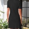 Women Knit Bodycon Sweater Dress Button Short Sleeve Crew Neck Elegant Formal Mini Dress
