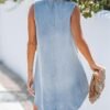 Women Denim Mini Dress Jean Dresses V Neck Sleeveless Casual
