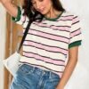 Womens Tops Striped Color Block Short Sleeve TShirts Crewneck Casual Loose Basic Tee Blouses