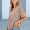 Women Oversized T Shirts Short Sleeve Casual Loose Top Basic Tee with Pocket