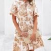 Women Short Dresses V Neck Short Sleeve Tiered Ruffle Boho Swing Dress ALine Mini Dresses