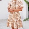 Women Short Dresses V Neck Short Sleeve Tiered Ruffle Boho Swing Dress ALine Mini Dresses