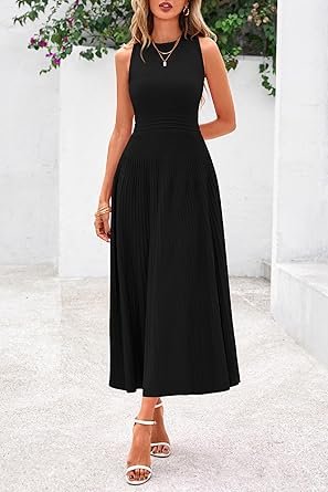 Casual Dresses for Business Work Midi Sleeveless A Line Pleated Cocktail Dress