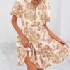 Women Short Dresses V Neck Short Sleeve Tiered Ruffle Boho Swing Dress ALine Mini Dresses