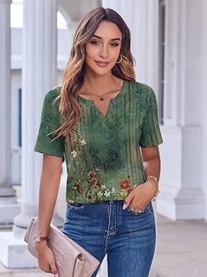 Womens Tops Casual Short Sleeve V Neck Shirts Business Dressy Work Blouses