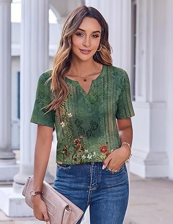 Womens Tops Casual Short Sleeve V Neck Shirts Business Dressy Work Blouses