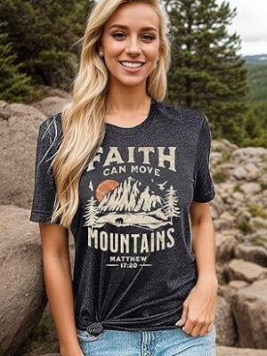 Women Camping Hiking Shirt Sunrise Pine Tree Graphic Tees Nature Casual Short Sleeve Shirt